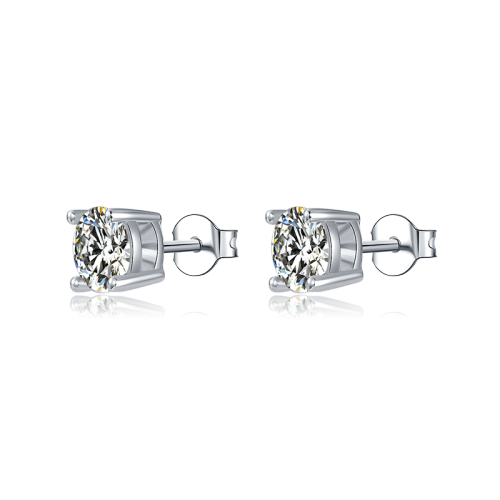 Simplest Style Luxury  925 Sterling Silver Moissanite Women Engagement Four Prongs Single Diamond Wedding Party Stud Earrings